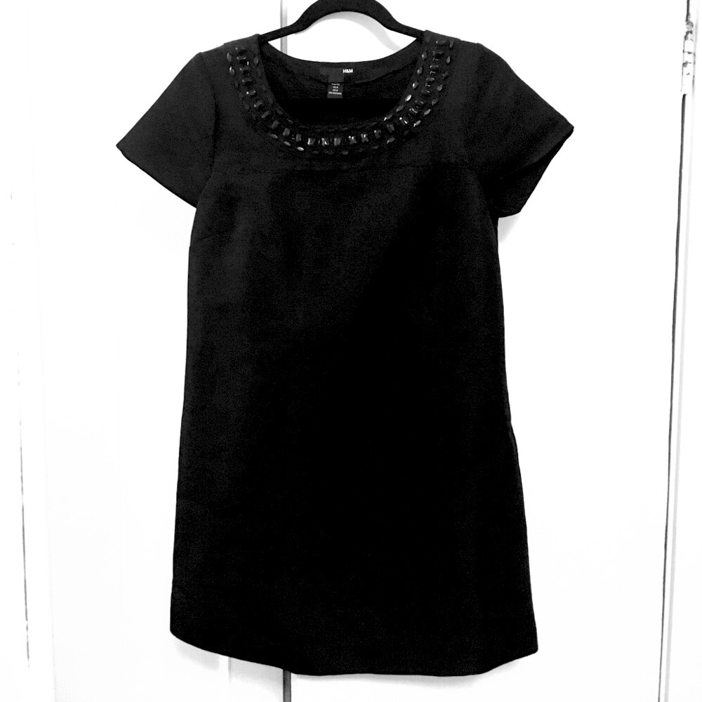 H&M black short sleeved beaded dress size 8